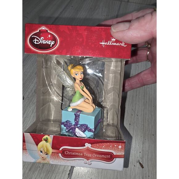 Hallmark Disney Tinkerbell Christmas Ornament NIB Glitter Blue Present Holiday - Picture 1 of 5